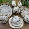 Quality Marble 24pcs Dinner Set With Gold Rim