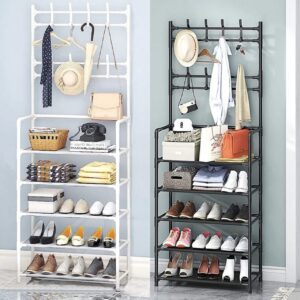 Multifunctional 5 Tier Shoe Rack Organiser + Simple Floor Coat Hat Rack with 8 hooks